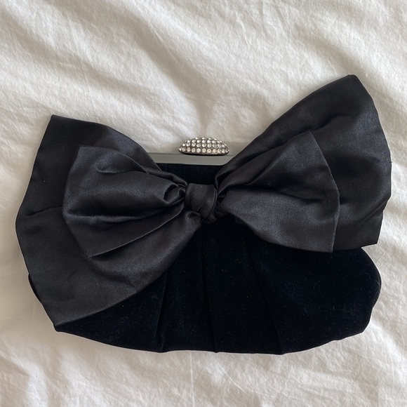 Vintage- Neiman Marcus Velvet evening Clutch with Swarovski crystal Satin Bow - Picture 2 of 12